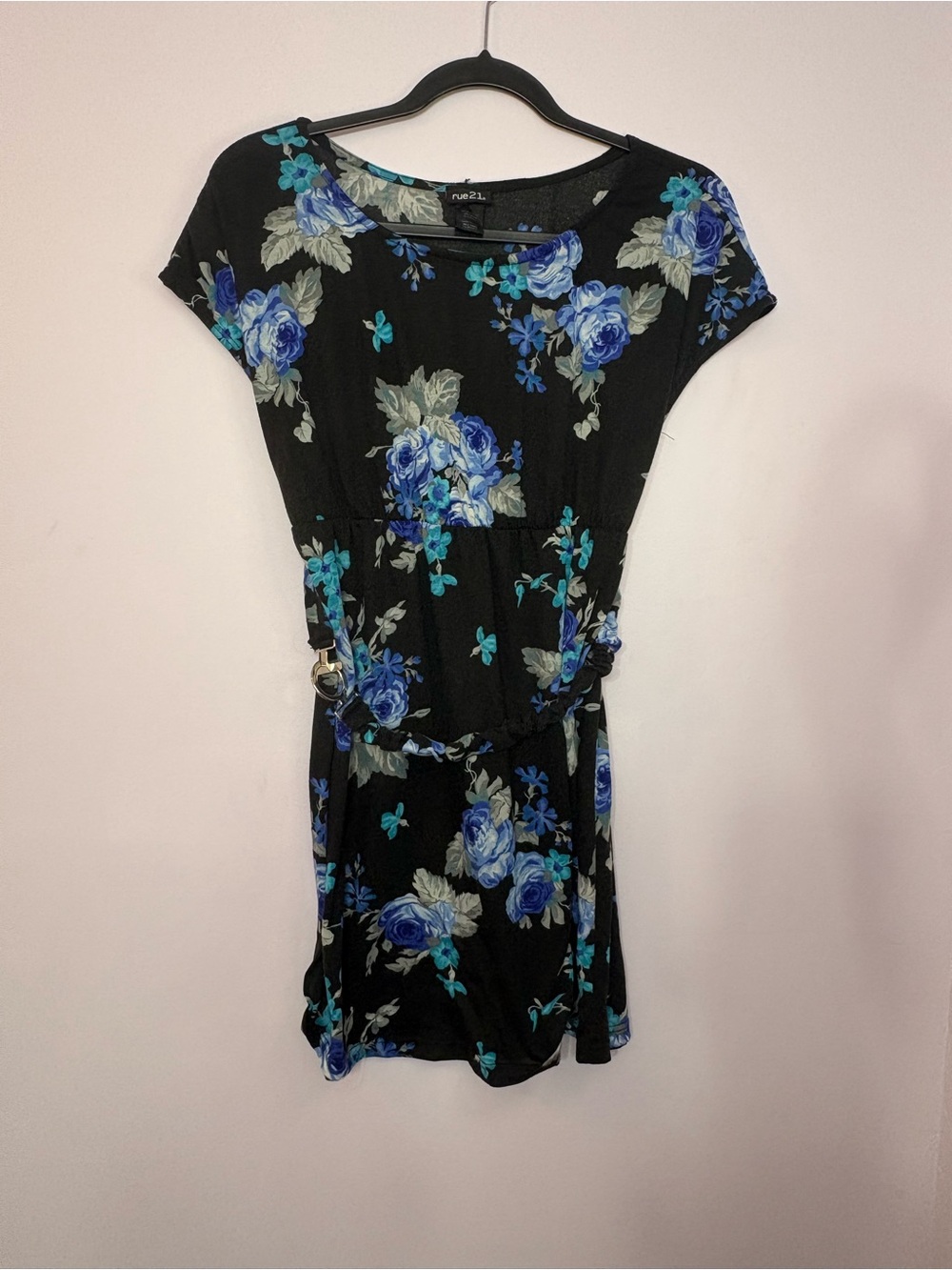 Tulle Black Mini Dress with Blue Floral Print